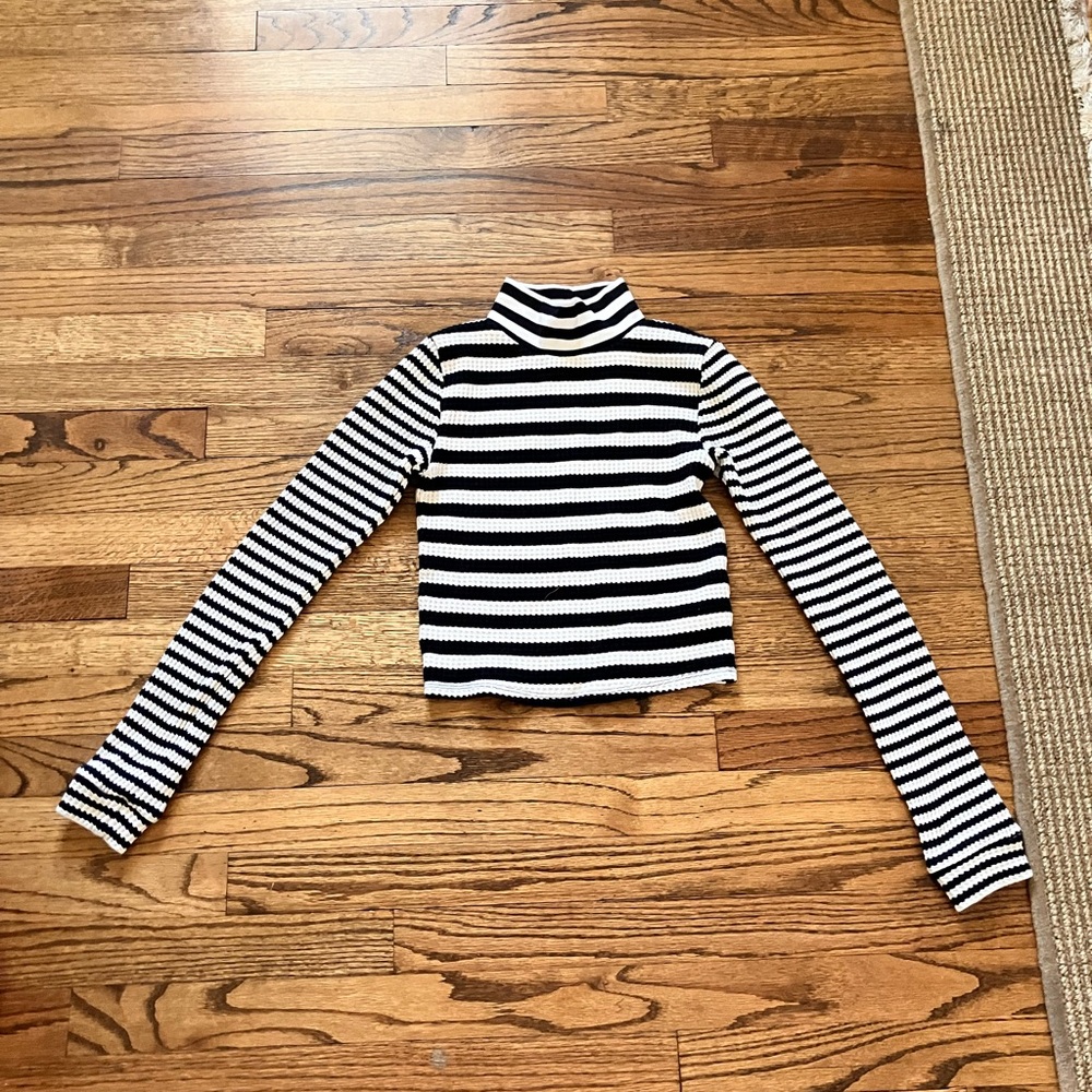Black and White Aerie XS Striped Turtleneck Sweater